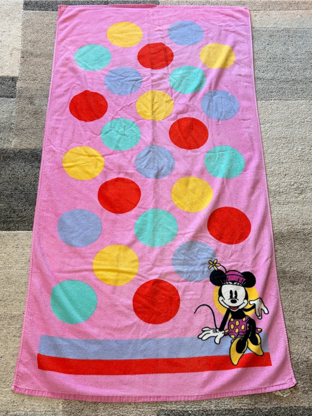 Vintage 80s 90s Disney Minnie Mouse Polka Dot Beach Towel Retro Jay Franco Pink
